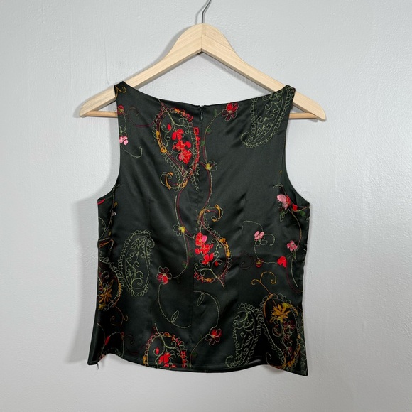 VTG Laura Ashley Forest Green Silk Skirt & Tank Set Embroidered Floral Size 4 - Picture 3 of 11